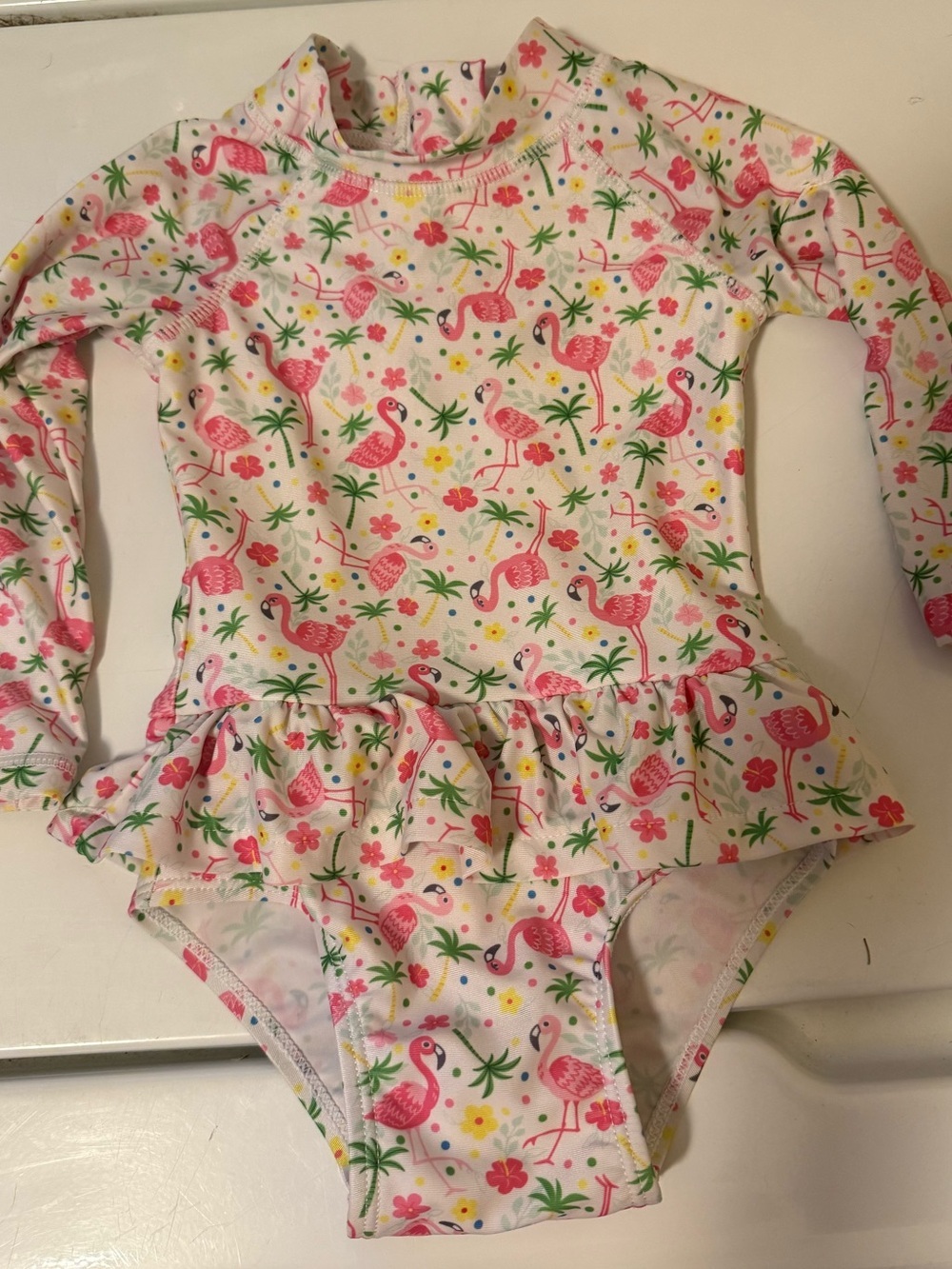 Flap Happy Flamingo rashguard swim bathing suit baby girl infant size 18mos EUC
